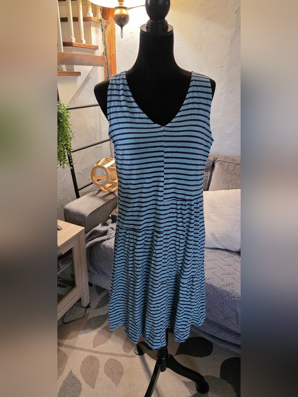 Cut Loose Dress Small Womens Sleeveless Tiered Striped V-Neck Casual Cotton